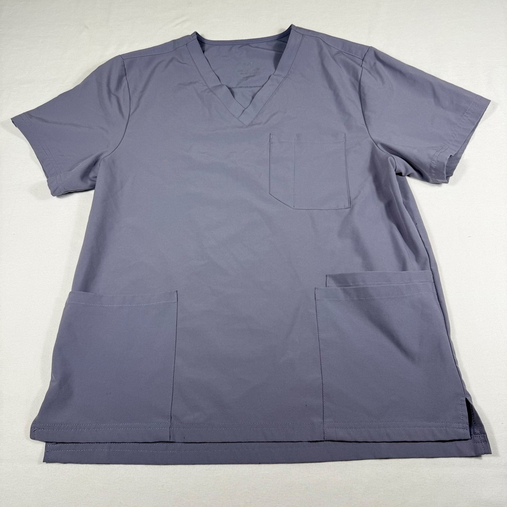 Scrub Top S/T Gray V-Neck 3-Pocket Stretch Short Sleeve Mens